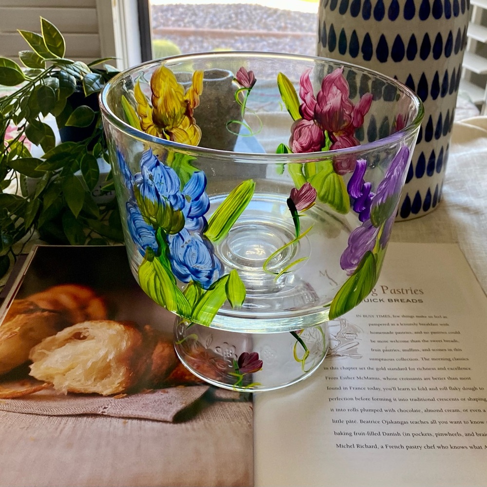 Hand-Painted Floral Glass Bowl